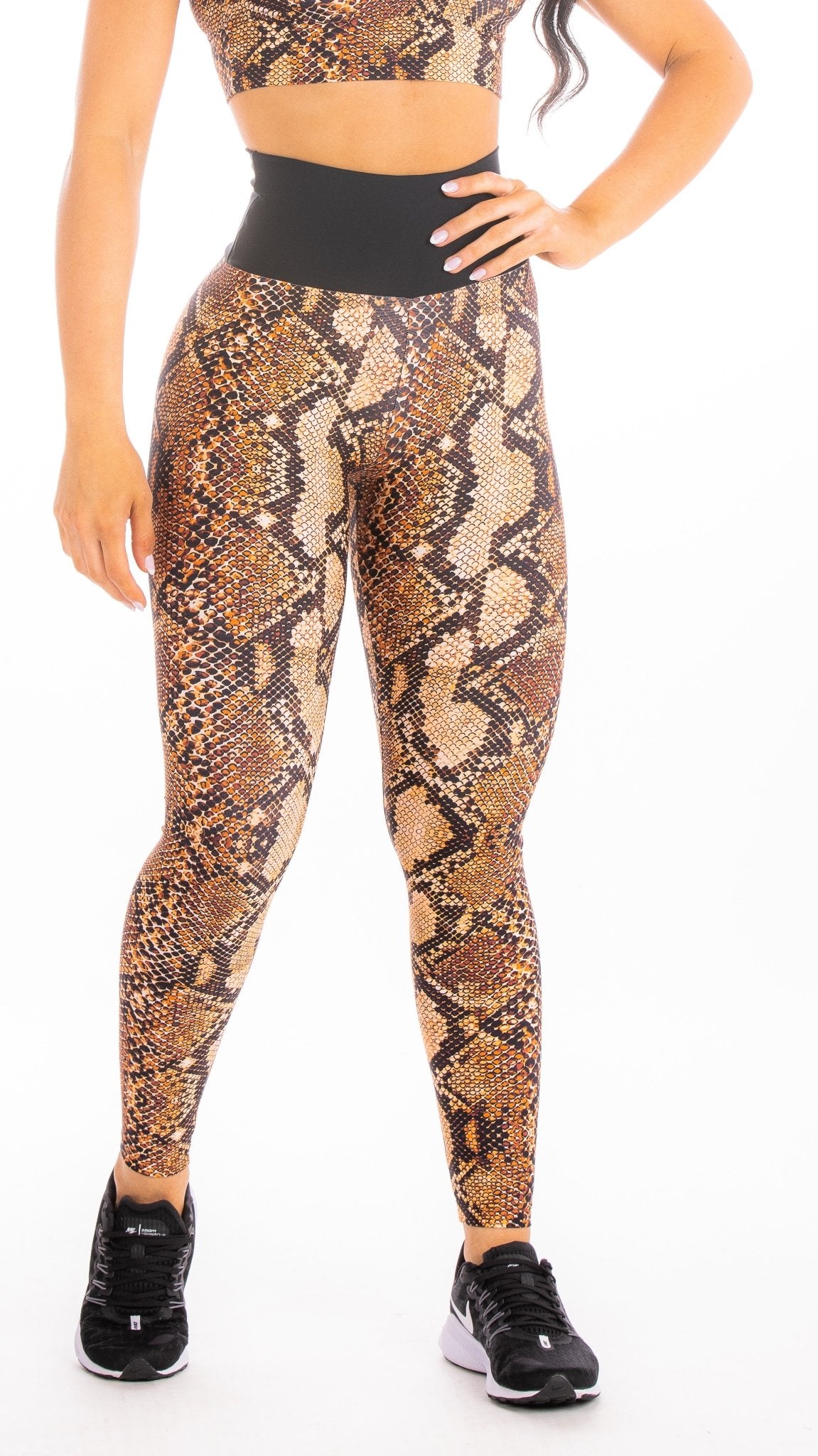 Legging Cintura Alta Cobra Marron Cós Preto - ZADFIT