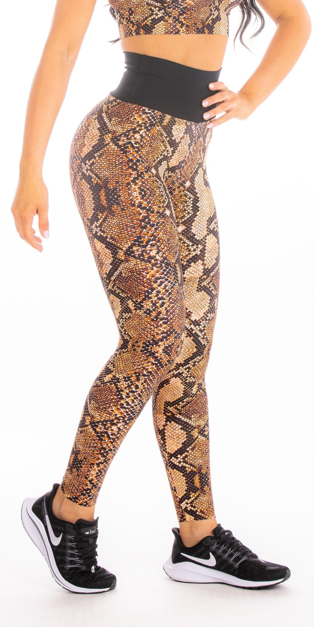 Legging Cintura Alta Cobra Marron Cós Preto - ZADFIT